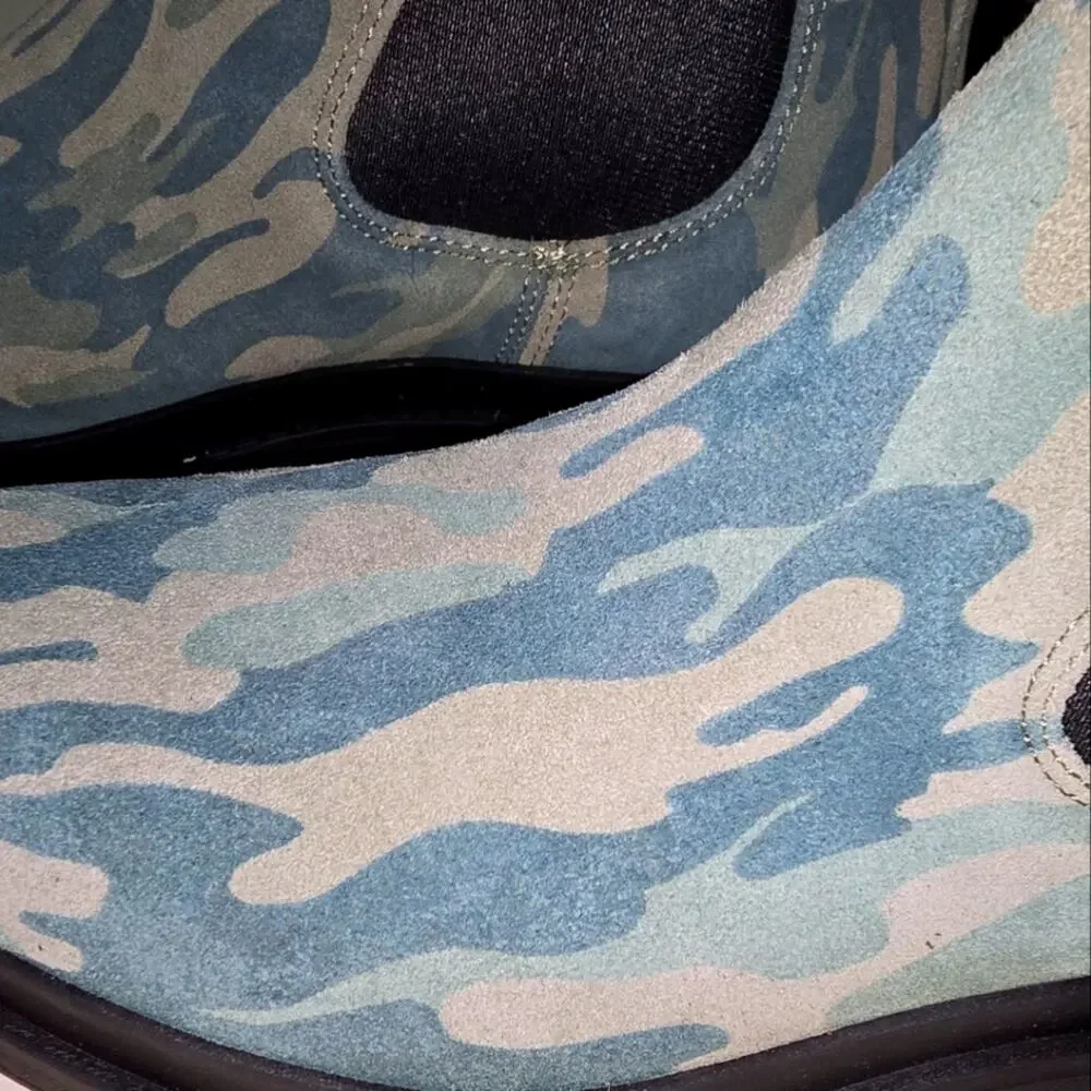 Kenneth Cole Suede Levon Leather‎ Camouflage Chelsea Boots Size 7 New